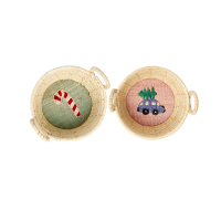 Mini Round Raffia Basket Christmas Embroidery Rice DK